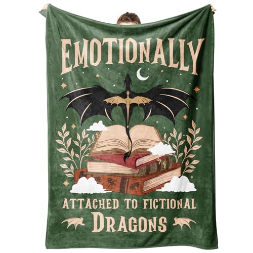 Leebbsin Fantasy Book Lovers Gifts Bookish Gifts for Woman Men- Gragon Lovers Blanket Functional Reading Gifts for Readers Librarian Book Nerd Bookworm Bookish Dragon Throw Blanket 60 x 50