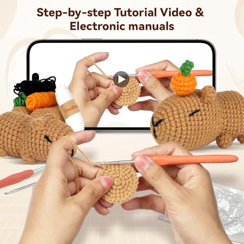 Image of MOREJMTT Crochet kit for Beginners,Knitting kit,Equipped with Step-by-Step Video tutorials, Adult Junior Crochet kit,Crochet Animals kit(2pack Capybara)