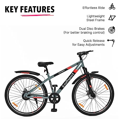 Image of CULTSPORT by Cult Dauntless 29 inch Single Speed Mountain Bike (Cycle /Bicycle) with Front Suspension and Dual Disc Brake, Cycling Event, Ride Tracking App | Ideal for 15+ Years, Grey