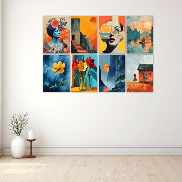 Image of CVANU Aesthetic Beautiful Girl & Flower Design Picture Printed 8pcs Wall Art Collage Kit Posters With Glue Dot Tape for Living Room| Office| Bedroom| Office| Walls Decorative Item (8.2inch X 11.6inch) 371