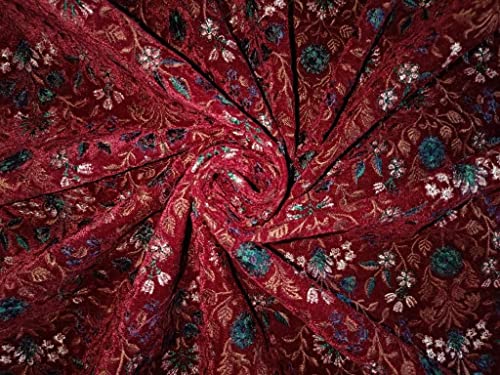 Tissu brocart velours brodé Bordeaux BRO866 pour tapisserie sans pli