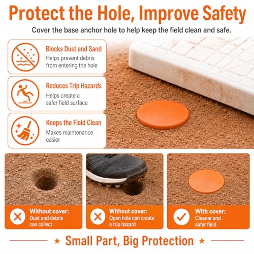 Image of Pangda 8 Pcs Baseball Base Plugs for Baseball Field Rubber Ground Receptacle Plugs for Softball Anchor (Orange)
