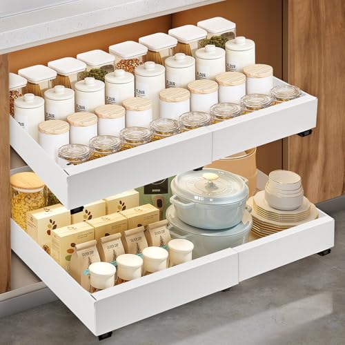 BALLMENT Kitchen Pull Out Drawers for Cabinets, White, Metal, Expandable(12.2
