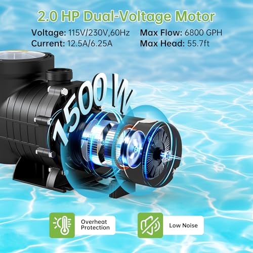Real Relax 2.0 HP 6800GPH Powerful Dual Voltage Pool Pump by Real Relax - Image 3
