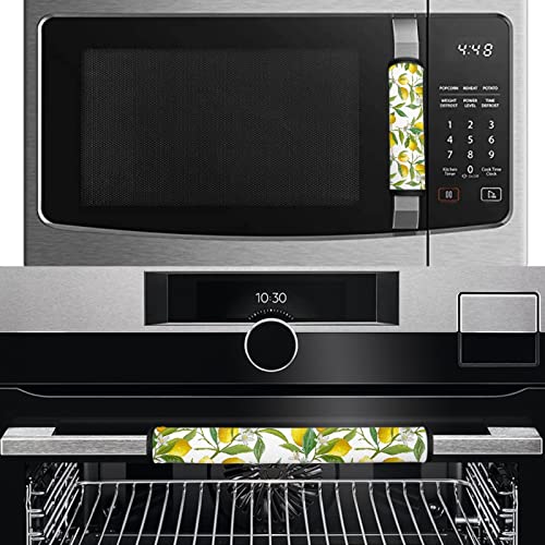 Image of Dreaweet Lemon Print Fridge Handle Covers Set of 4, Red Green Kitchen Appliance Refrigerator Door Handle Covers Handle Protector Gloves for Fridge Oven Keep Off Fingerprints, Stains, Oil