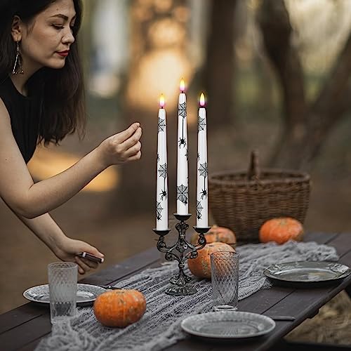 Image of Wondise Halloween Flameless Taper Candles with Remote & Timer, 4 Pack Spider Battery Operated LED Flickering Real Wax Candle for Halloween Decorations