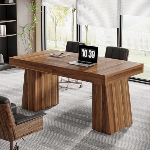 Tribesigns 140 cm Scrivania Direzionale, Scrivania per Ufficio Domestico, Scrivania per Computer Legno Scrivania per Postazione di Lavoro Tavolo per Conferenze Piccolo, Marrone