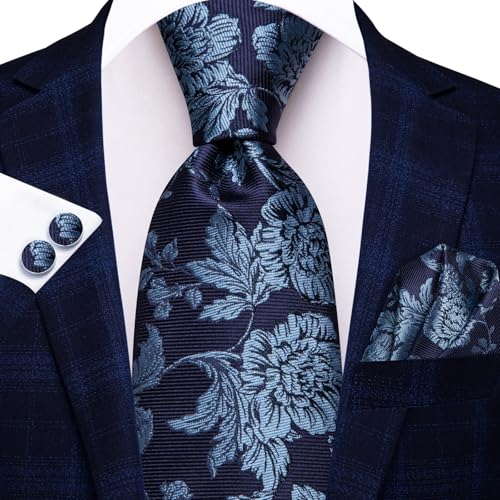 Image of Hi-Tie Men 63inches Tie Set Extra Long Necktie Paisley Tie Pocket Suqare Cufflinks Big and Tall Men Tie