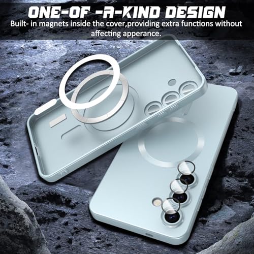 Image of DIZORO Samsung A35 Case, Compatible with Mag Safe Back Cover, Matte Luxury Metallic Luster Flexible TPU Wireless Charging Shockproof Case with Camera Protector (Sierra Blue)