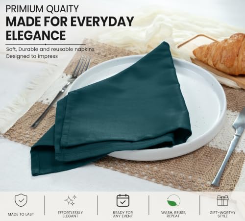 Image of Ruvanti Cloth Napkins Set of 12, Cotton Enrich 18 inchx18 inch - Deep Teal