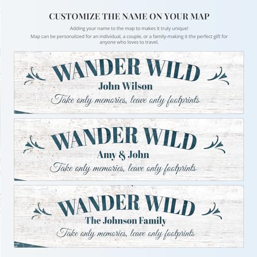 Image of IPIC - Large Personalized World Map Canvas Wall Art, Push Pin Travel Map with Custom Names to Track Your Travels, Vintage Teal Framed Wall Decor for Home, Office or RV, Made in USA