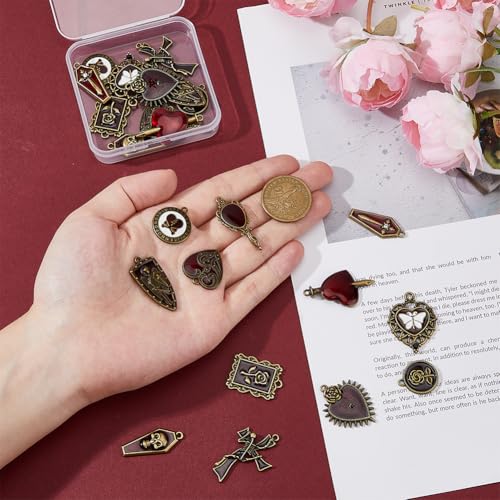DICOSMETIC 24Pcs 12 Styles Halloween Charm Gothic Style Charm Black Red Alloy Charms Rose Skull Heart Sword Pendant Coffin Pendants Crafting Dangle Charm for Jewelry Making - Image 3