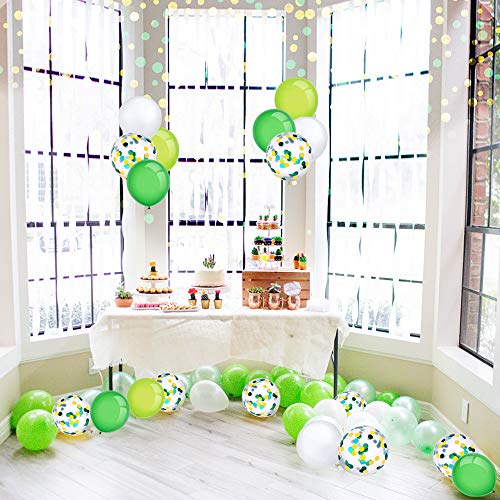 Image of KBZVNAF Green White Latex Party Balloons - 50pcs 12 inch White Green Gold Confetti Balloons for Jungle Theme Party Balloons Supplies