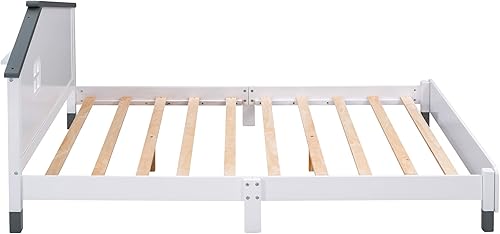 Miniatura 50 de Cama de plataforma de madera de tamaño individual con cabecera en forma de casa, soporte de listones de madera, para dormitorio de niños, niñas,