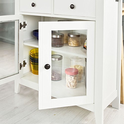 SoBuy FSB05-W Keukenkast Landelijk Deuren Dressoir Buffetkas met 2 Lades en 2 Glazen Deuren - Wit - Image 8