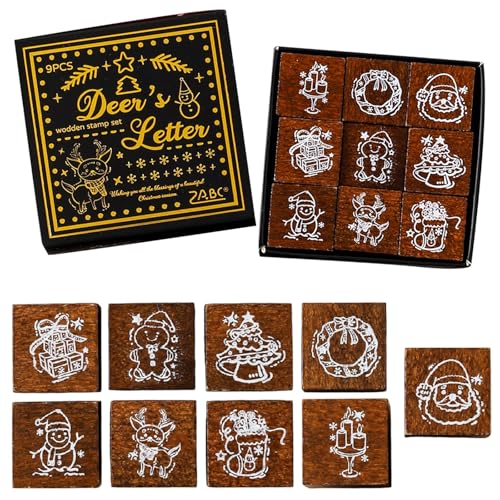 UJBVCX 9 Stück Weihnachten Stempel Set Klein Motivstempel Weihnachtsstempel Ideal für Basteln von Karten Weihnachtskarten Scrapbooking und Geschenkpapier (2)