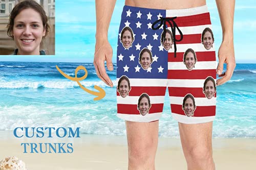 Custom Funny Swim Shorts with Faces American Flag Customized Gifts Mens Swim Trunks for Men2