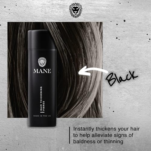 Mane Hair Building Fibers for Women & Men, for Fine & Thinning Hair, Thicker Fuller Looking Hairstyle, Conceal Bald Spots - Black