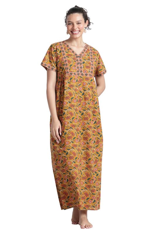 naidu hall Women’s Nighty for Women Cotton Full Length Night Gown Floral Printed V Neck Night Dress with Pocket Relaxed Fit Nightwear for Women-picture-1