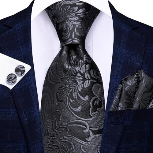 Image of Dubulle Mens Tie Set Solid Paisley Silk Striped Necktie for Men with Cufflinks Tie and Pocket Square