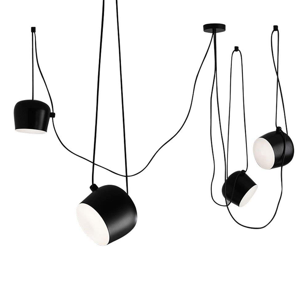 LRUII Modern Adjustable Iron Pendant Lamp American Industrial Living Room 1-5 Head Drum Chandelier Creative Personality Living Room Ceiling Light, Black, 4 Lights Comfortable Anniversary