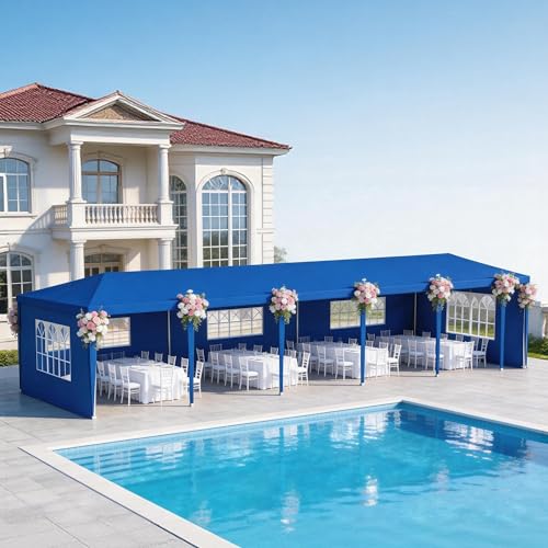 Image of 10'x 30' Outdoor Canopy Tents with 5Detachable Sidewalls, Blue Patio Gazebo Tents,Shade Shelters for Birthday, Events, Party,Wedding, Gatherings and Patio