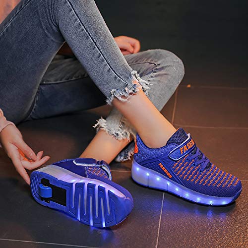 Ehauuo Kids Single Wheels Shoes with Lights Rechargeable Roller Skates Retractable LED Flashing Sneakers Wheels Shoes for Unisex Girls Boys Beginners Gift4