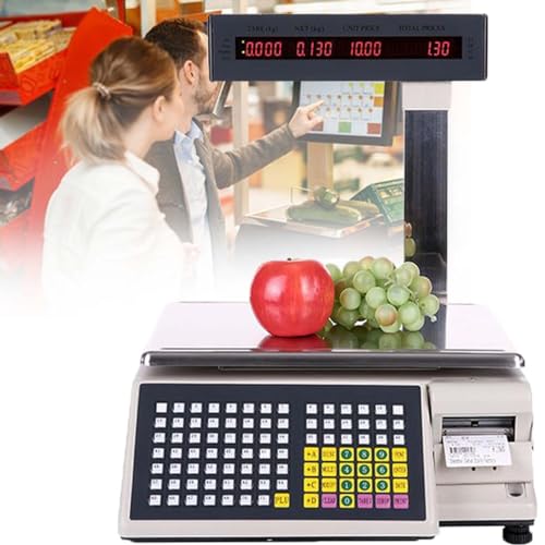 LYDZUSDP Digital Price Label Printing Scale,with Label and Receipt Printer,Led Double Sided Display,71 Shortcut Keys,Commercial Label Printing Scales(30kg)