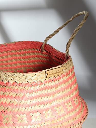 Image of Habere India-All the Cultures Fabricating India Wicker Basket For Plants | Storage Basket for Home Decor | Bamboo Baskets For Toy Storage | Belly Planter Baskets (Medium, Pink - Dia30 x H30 cm)