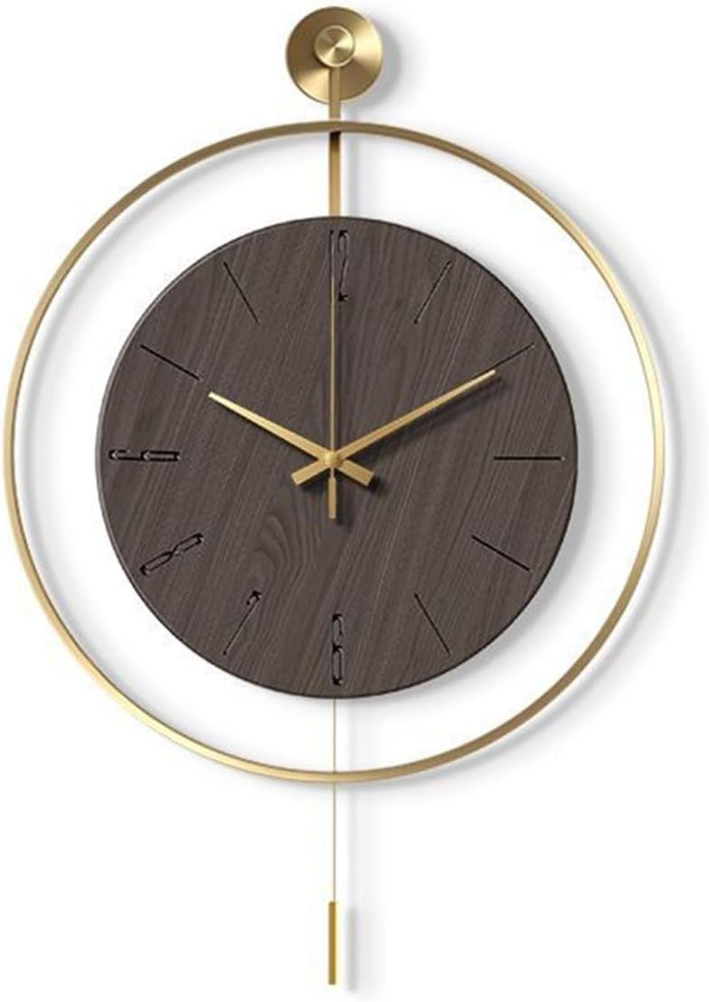 Dveggee E Dvegge Wall Clock With Pendulum -Round Minimalist Design, Non-Ticking Silent Metal Clocks(,50 Cm)