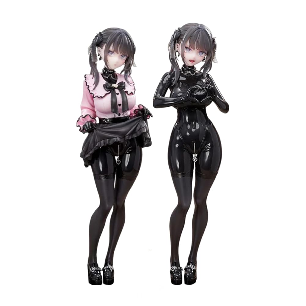 2 figuras de acción de Kurokawa Miu con cara intercambiable Jiraikei negro, estilo uniforme rosa, modelo de PVC, decoración de escritorio, 25 cm