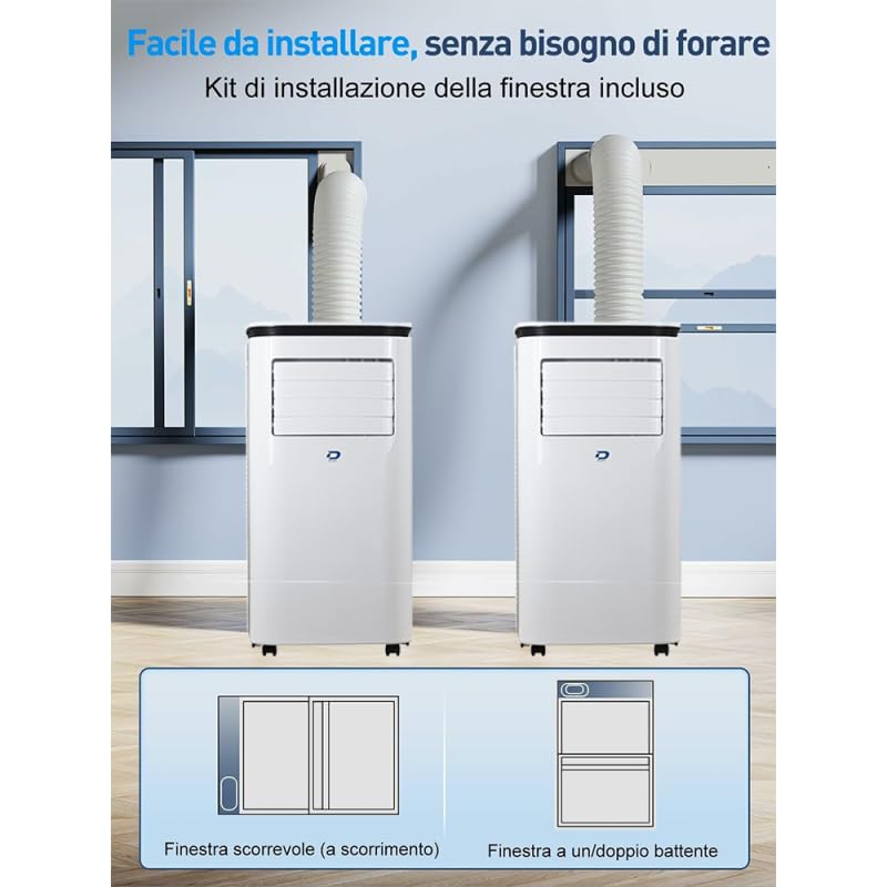 Condizionatore senza unità esterna portatile Over Wi-fi Incluso da 12000 btu D.OVER12PORTW Climatizzatore in pompa di calore in classe A Trasportabile
