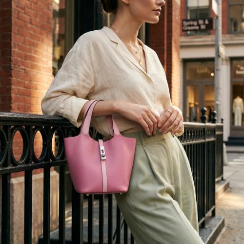 Image of Tote Bag for Women Vegan Leather Bucket Purse for Women Top Handle Handbag Shoulder Bag with Detachable Small Purse