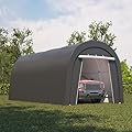 10'x20' Carport, Outdoor Round Portable Garage with 2 Roll up Doors, Heavy Duty Storage Shelter Car Canopy Party Tent, Dark Gray