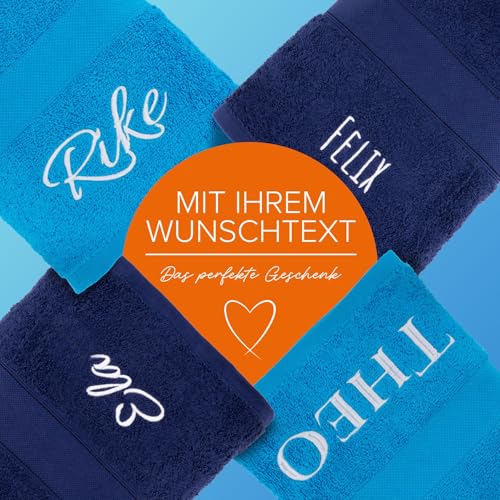Deitert Handtuch Juist mit Namen oder Wunschtext Bestickt, personalisiertes Duschtuch, individuelles Badetuch, 100% Baumwolle, 50 x 100 cm Navyblau