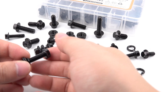 Image of VIGRUE 200Pcs M6-1.0 x 12 /16 /20 /25 /30mm Flanged Hex Head Bolts Serrated Flange Nuts Washers Assorment, Black Metric Nut and Bolt Kit, Class 10.9 Alloy Steel