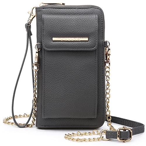 Dasein Bolsa tiracolo para telefone feminina bolsa de ombro carteira de pulso para cartão de crédito com vários bolsos, Cinza, average