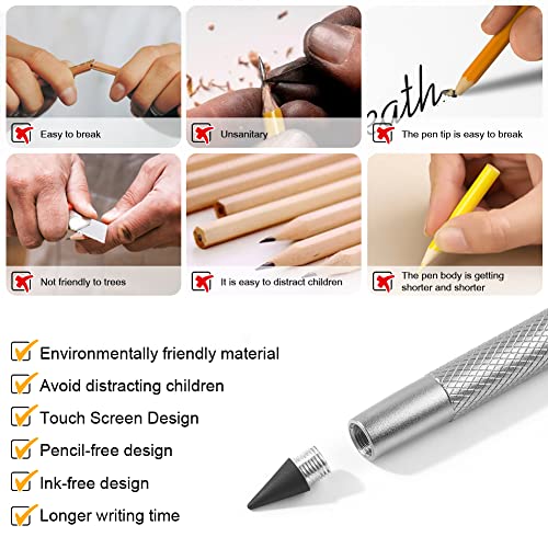 Image of AUAUY 2 In 1 Metal Inkless Stylus Pencil, Infinity & Everlasting, Premium Metal For Touch Screens, With 2 Graphite Nib And 2 Silicone Tip, For Writing & Drawing (2PCS - Black & Silver)