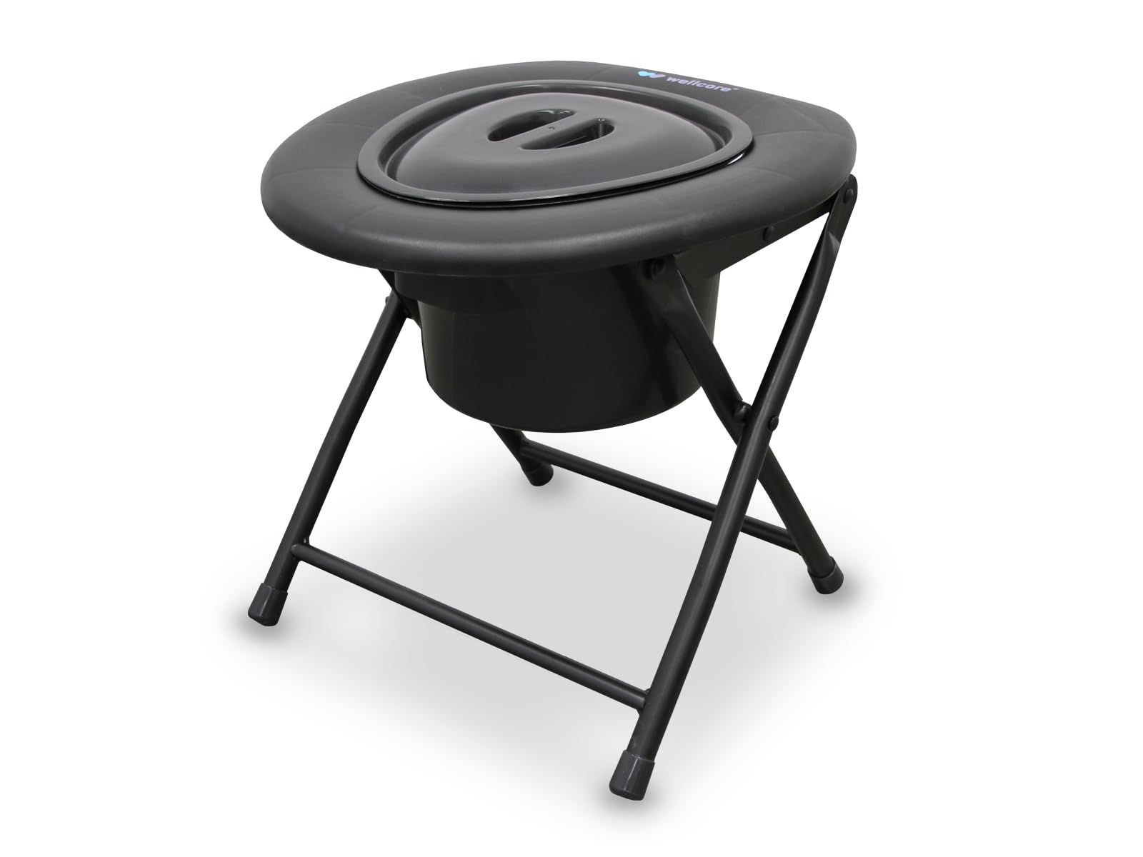 WELLCORE Toilettenstuhl mit Toilette, klappbar, transportabel, kompakt, Aluminiumrahmen, abnehmbare Toilette, leicht zu reinigen, schwarz, bis 100 kg, bis 100 kg