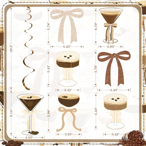Image of Espresso Martini Bow Party Hanging Swirl Decorations, Espresso Martini Birthday Party Decorations Tini Bar Decorations for Martini Birthday Bachelorette Bridal Shower Party Supplies
