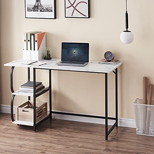 HOMOPIV Schreibtisch, Computertisch mit 2 Ablage, Bürotisch stabil, PC Tisch weißes Marmor Muster, Officetisch mit… – Bild 6