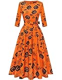 DRESSTELLS Halloween Cocktail Dresses, Party Dress for Women Orange Pumpkin 2XL