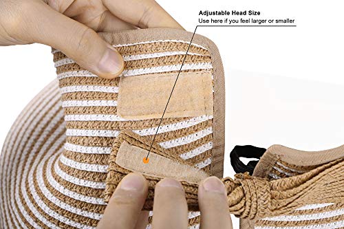 Simplicity Sun Hats For Women Fashionable Womens Wide Brim Hat Roll-Up Straw Sun Visor Hat Beige/White #TOP4