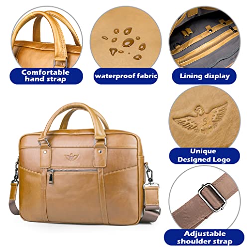 SPAHER Heren Schoudertassen, 13,3"/14"/15,6" Laptop Aktetassen, Leder Messenger Bag, Waterdichte Laptoptassen, Vintage Crossbody Tas, Unisex Zakelijke Handtas, Grote Werktas van Echt Leer - Image 6