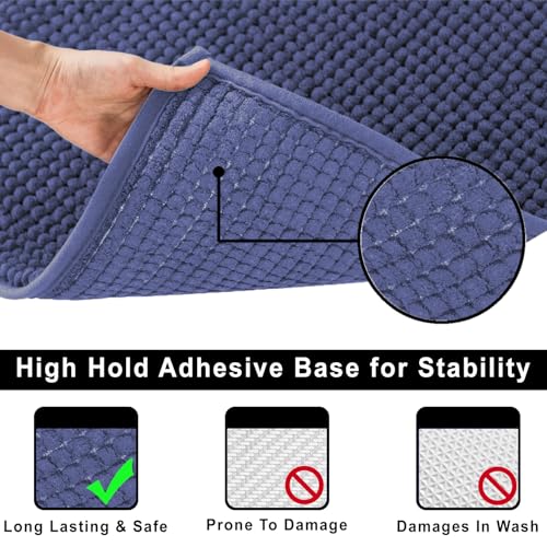 Image of LUXEHOME International Microfibre Chenille Contour Bath Mat Set for Bathroom, Anti Slip Super Absorbent Quick Dry Washable Bathroom Mats, Solid (Navy 45x75cm & 47x47cm) Pack of 2