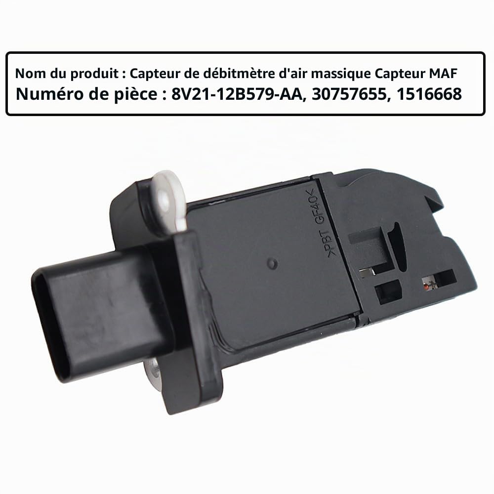 Riloer Capteur de débit d'air massique MAF pour Fiesta Volvo 8V21-12B579-AA, 30757655, 1516668