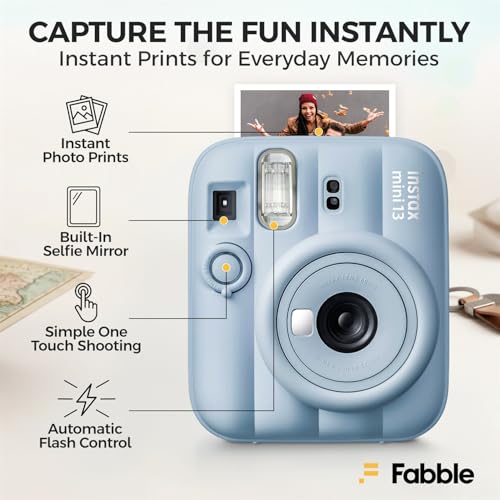 Image of FUJIFILM INSTAX MINI 13 Instant Film Camera Frost Blue Bundle with Caiul Groovy Case, INSTAX Mini Twin Pack Film 20 Exposures, Automatic Exposure, Close-Up Mode, Selfie Mirror