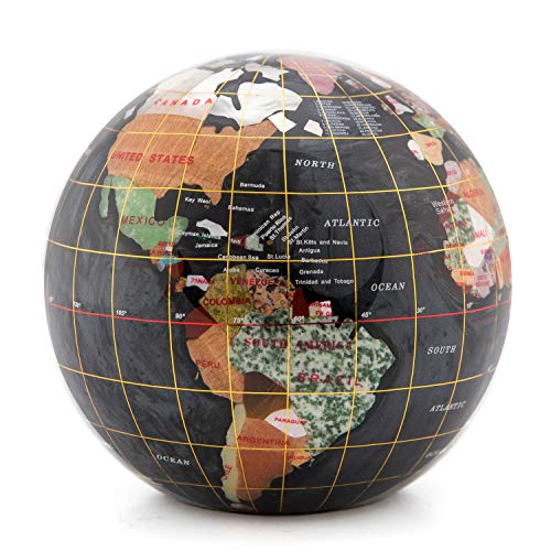 KALIFANO 4" (110 mm) Gemstone Globe Paperweight with Black Opalite Ocean