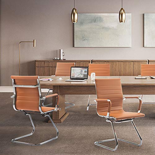 Image of No Wheels Reception Chairs Leather Conference Chairs Back Support Heavy Duty Office Guest Chair, Set of 2 (Terracotta)