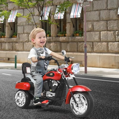 FANTASK 6V Elektro Motorrad Kinder 2,5-3 km/h, Geschwindigkeit KinderMotorrad mit verstellbaren Scheinwerfer Rot, Dreirad Elektromotorrad mit Sound, Hupe, Rückspiegel, Pedale – Bild 7